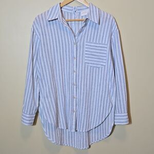 Allie Rose Striped Button Tunic Linen Cotton Nautical Beach Boyfriend Relaxed
